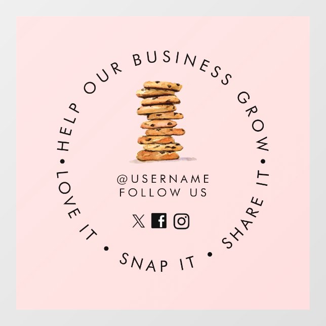 Chocolate Chip cookie Bakery Social media follow Window Cling (Sheet)