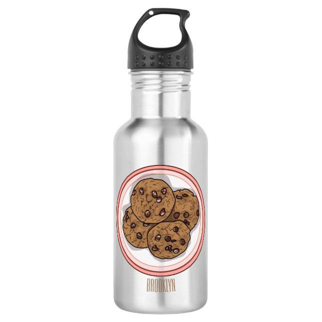 Chocolate chip cookie cartoon illustration 532 ml water bottle (Front)