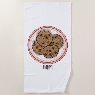 Chocolate chip cookie cartoon illustration  beach towel