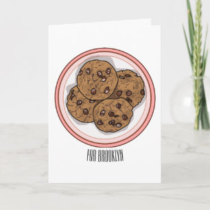 Chocolate chip cookie cartoon illustration  card