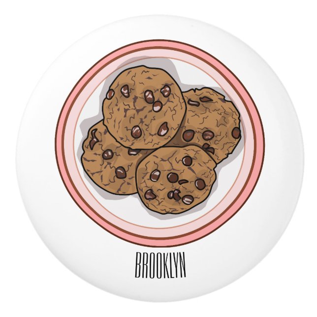 Chocolate chip cookie cartoon illustration  ceramic knob (Front)