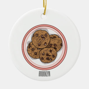 Chocolate chip cookie cartoon illustration ceramic tree decoration