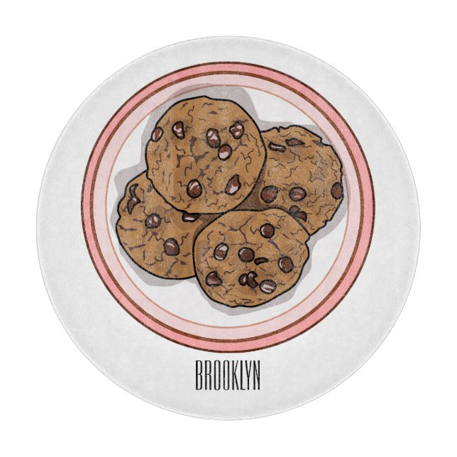 Chocolate chip cookie cartoon illustration cutting board (Front)