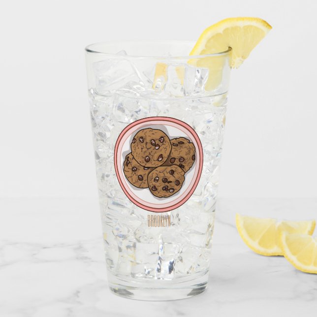 Chocolate chip cookie cartoon illustration glass (Back Ice)