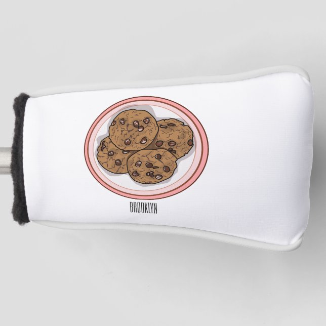Chocolate chip cookie cartoon illustration  golf head cover (Front)