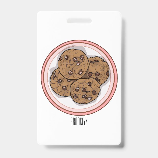 Chocolate chip cookie cartoon illustration  ID badge (Front)
