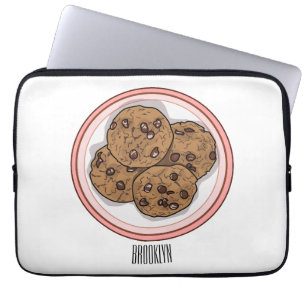 Chocolate chip cookie cartoon illustration laptop sleeve