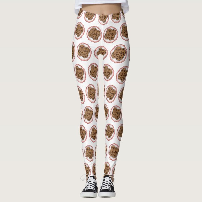Chocolate chip cookie cartoon illustration  leggings (Front)