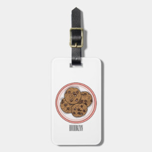 Chocolate chip cookie cartoon illustration luggage tag