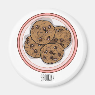 Chocolate chip cookie cartoon illustration magnet