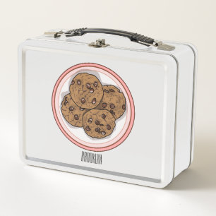 Chocolate chip cookie cartoon illustration  metal lunch box