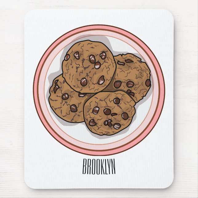 Chocolate chip cookie cartoon illustration  mouse mat (Front)