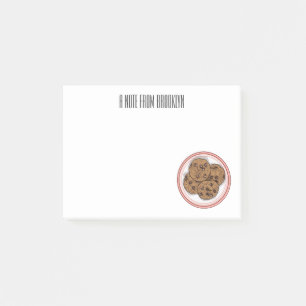 Chocolate chip cookie cartoon illustration post-it notes