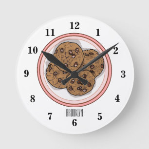 Chocolate chip cookie cartoon illustration round clock