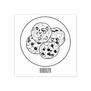 Chocolate chip cookie cartoon illustration rubber stamp