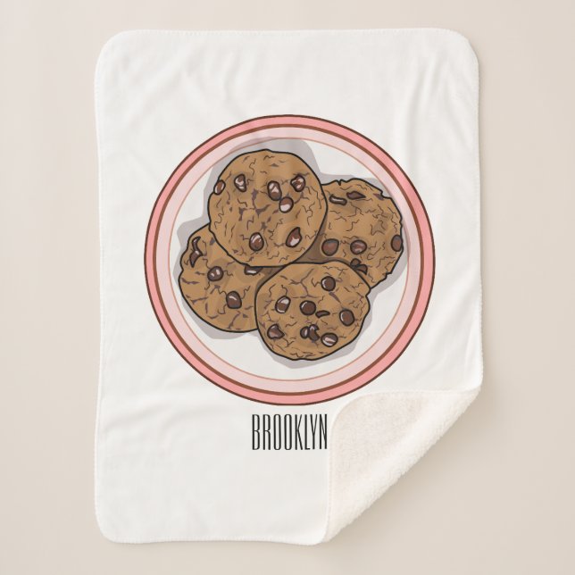 Chocolate chip cookie cartoon illustration sherpa blanket (Front)