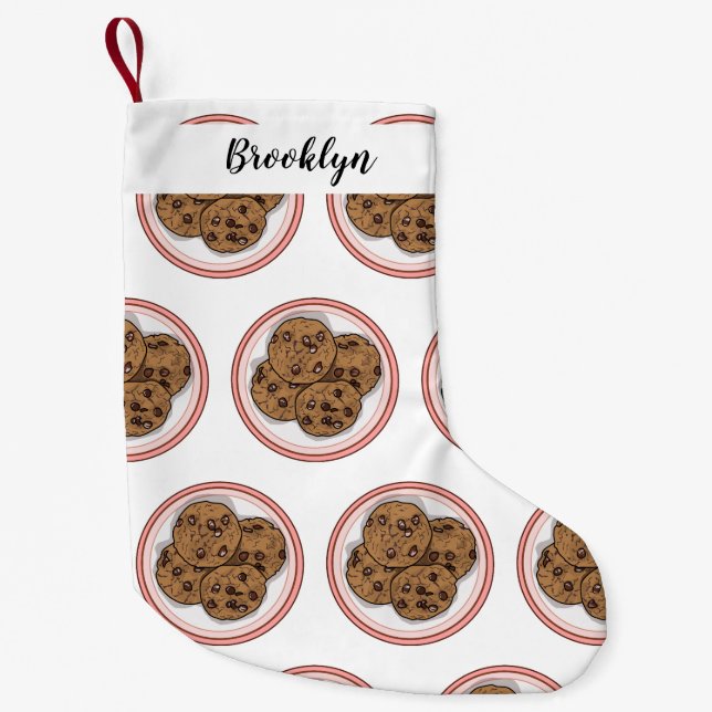 Chocolate chip cookie cartoon illustration small christmas stocking (Front)