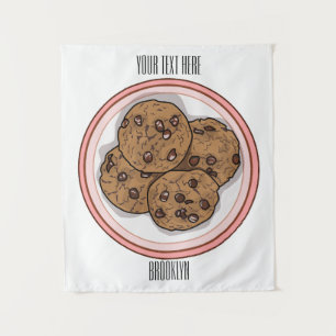 Chocolate chip cookie cartoon illustration  tapestry
