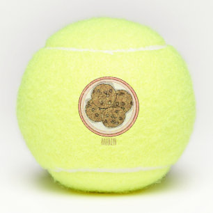 Chocolate chip cookie cartoon illustration tennis balls