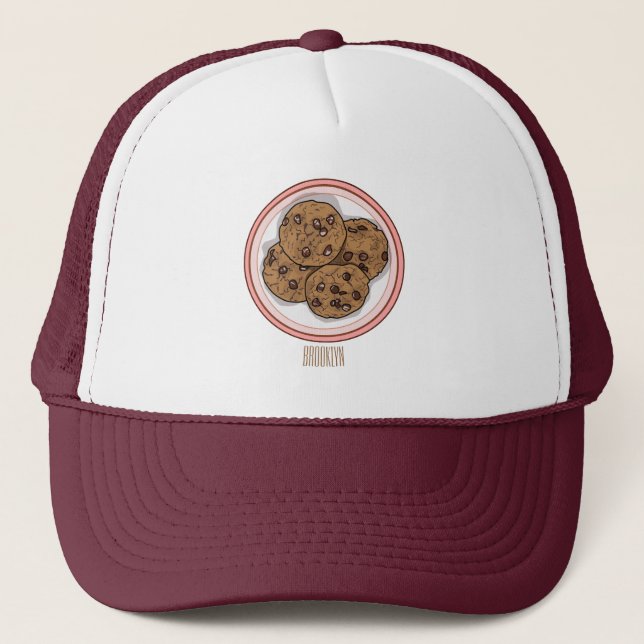 Chocolate chip cookie cartoon illustration  trucker hat (Front)