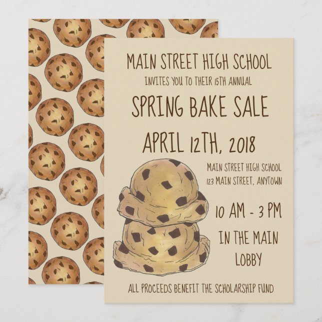 Chocolate Chip Cookie Dough Bake Sale Cookies Invitation (Front/Back)
