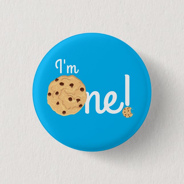 Chocolate Chip Cookie Kids 1st Birthday Party Blue 3 Cm Round Badge (Front)