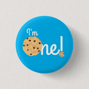 Chocolate Chip Cookie Kids 1st Birthday Party Blue 3 Cm Round Badge