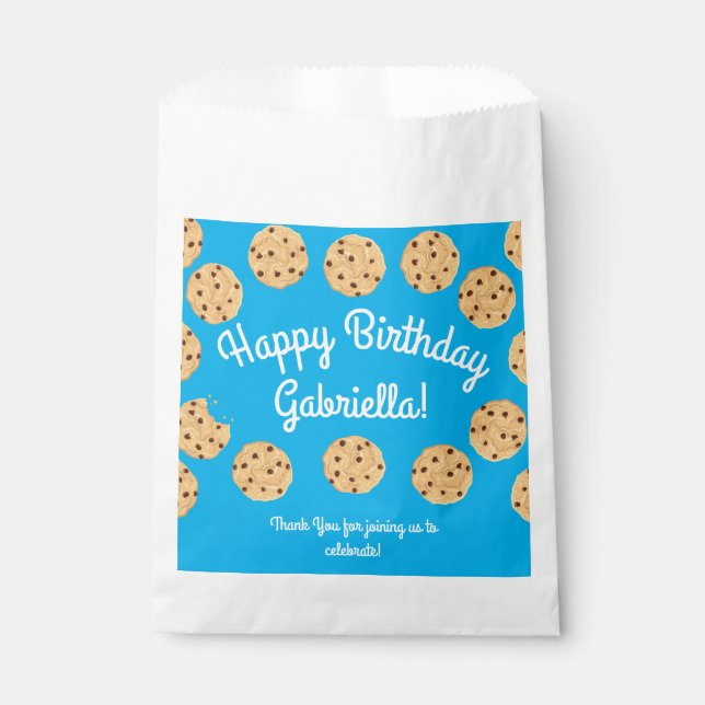 Chocolate Chip Cookie Kids 1st Birthday Party Blue Favour Bags (Front)