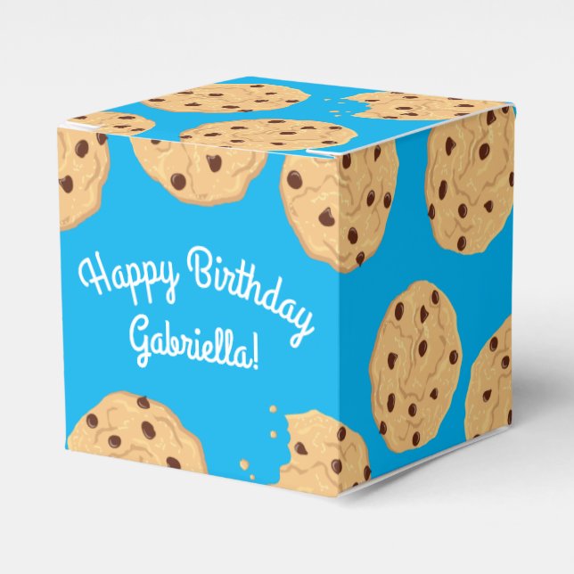 Chocolate Chip Cookie Kids 1st Birthday Party Blue Favour Box (Front Side)