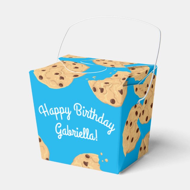 Chocolate Chip Cookie Kids 1st Birthday Party Blue Favour Box (Front Side)