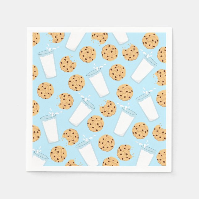 Chocolate Chip Cookie Kids 1st Birthday Party Blue Napkin (Front)