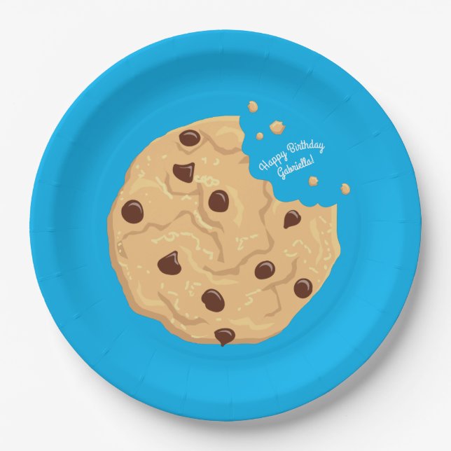 Chocolate Chip Cookie Kids 1st Birthday Party Blue Paper Plate (Front)