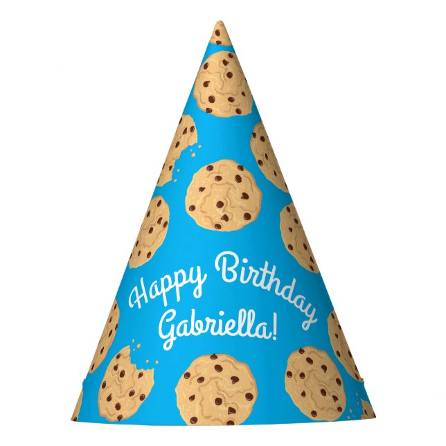 Chocolate Chip Cookie Kids 1st Birthday Party Blue Party Hat (Front)