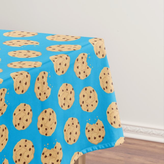Chocolate Chip Cookie Kids 1st Birthday Party Blue Tablecloth (In Situ)