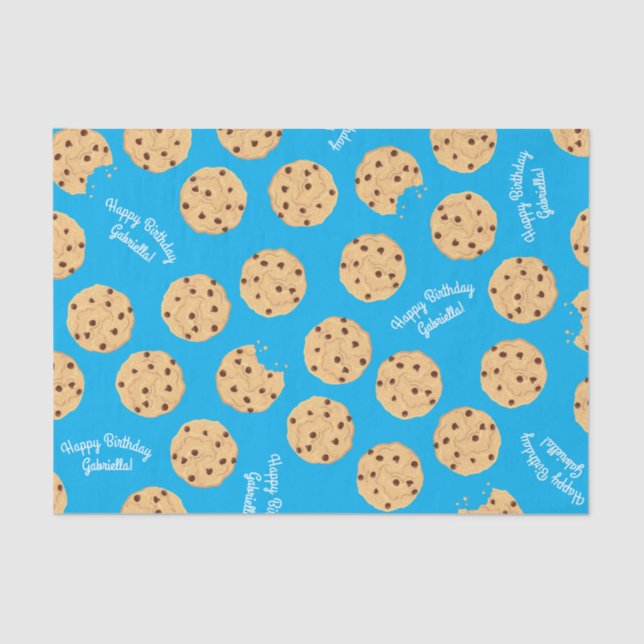 Chocolate Chip Cookie Kids 1st Birthday Party Blue Tissue Paper (Front)