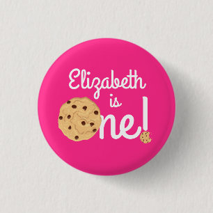 Chocolate Chip Cookie Kids 1st Birthday Party Pink 3 Cm Round Badge