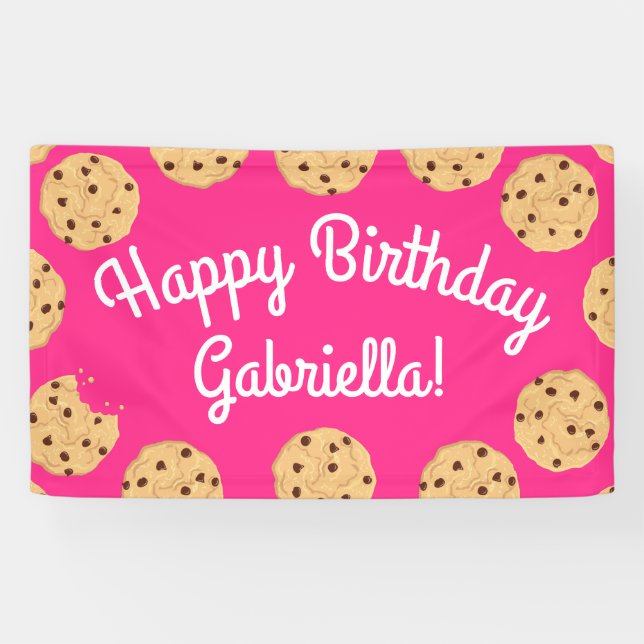 Chocolate Chip Cookie Kids 1st Birthday Party Pink Banner (Horizontal)