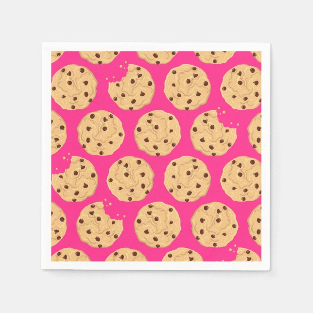 Chocolate Chip Cookie Kids 1st Birthday Party Pink Napkin (Front)