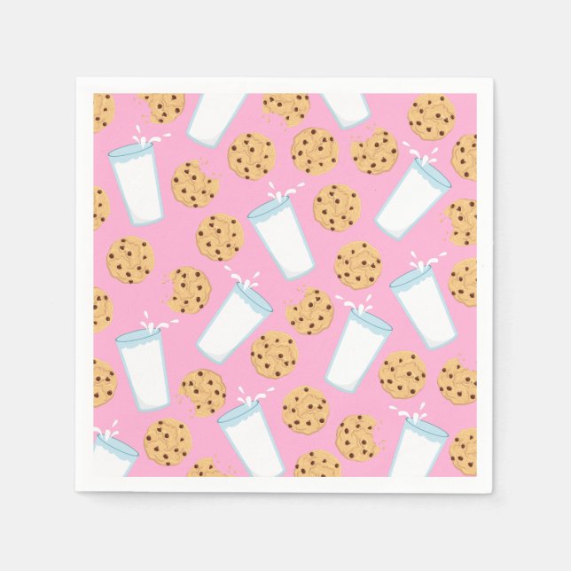 Chocolate Chip Cookie Kids 1st Birthday Party Pink Napkin (Front)