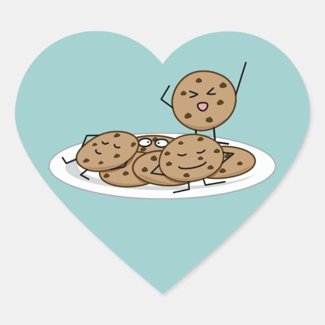 Chocolate Chip Cookies baked plate dessert Heart Sticker (Front)