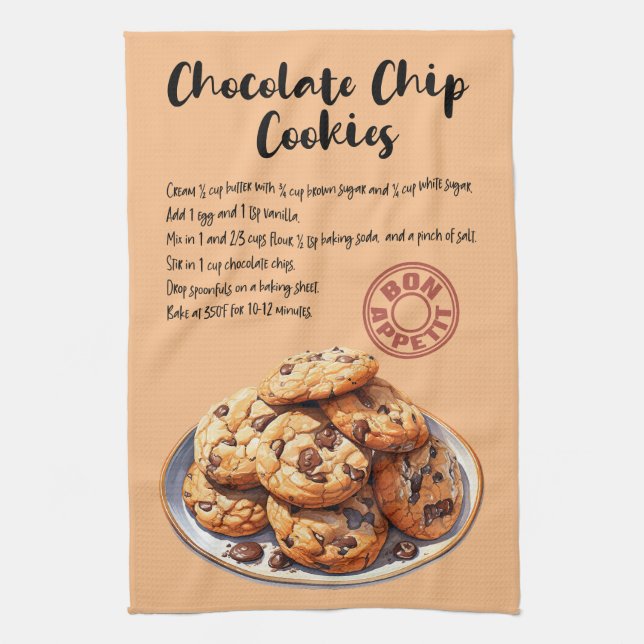 Chocolate Chip Cookies Baking Recipe Tea Towel (Vertical)