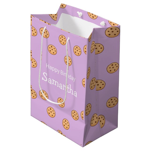 Chocolate chip cookies birthday purple  medium gift bag (Front Angled)