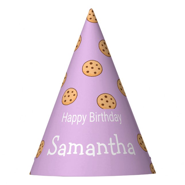 Chocolate chip cookies birthday purple  party hat (Front)
