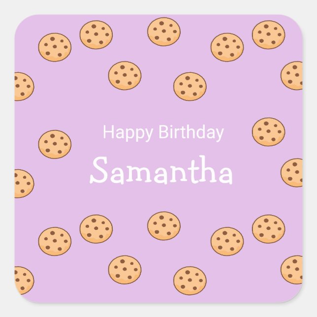 Chocolate chip cookies birthday purple  square sticker (Front)