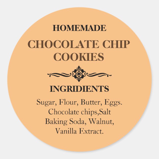 Chocolate Chip Cookies Label Sticker (Front)