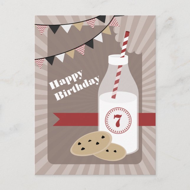 Chocolate Chip Cookies + Milk Birthday Party Invitation Postcard (Front)