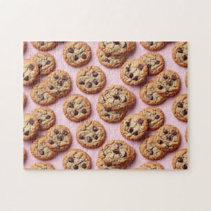 Chocolate Chip Cookies Pattern on Pink Jigsaw Puzzle