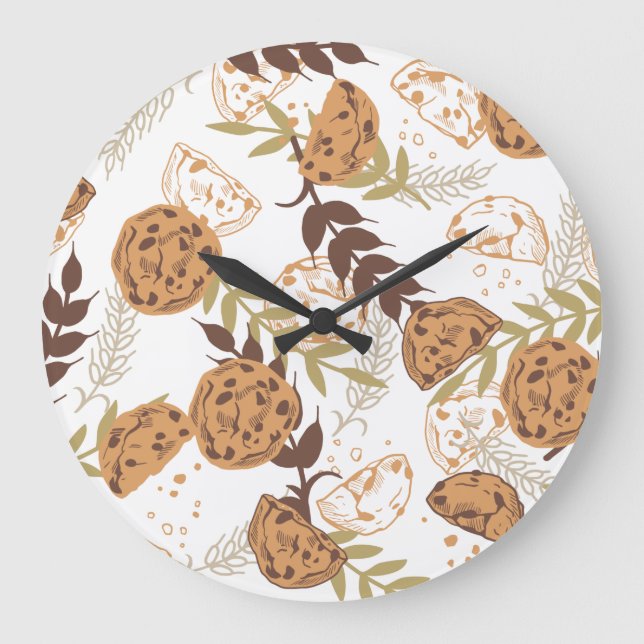 chocolate chip cookies pattern white ver large clock (Front)
