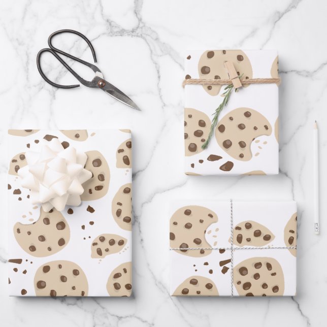 Chocolate Chip Cookies Pattern Wrapping Paper Sheet (Front)