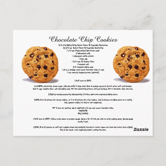 Chocolate Chip Cookies Recipe Cook Kitchen Sweets Postcard (Back)